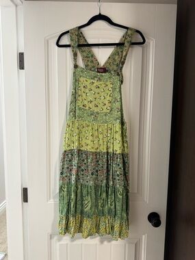 Angelica Light Green Mixed Floral Tiered Pinafore Dress